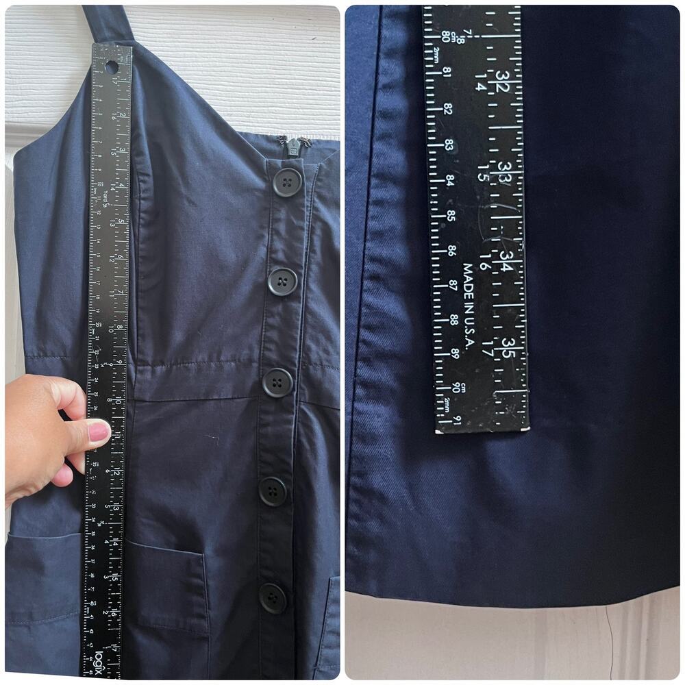 Nordstrom Signature Navy Blue Cotton Pocket Midi Dress Size 4 Small Loose Hem - Picture 6 of 10